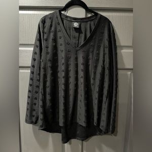 Black long sleeve top with fuzzy black hearts